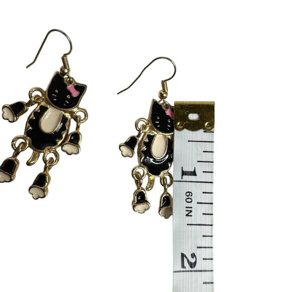 Hello Kitty Charm Black and Gold Tone Y2K Cat Earrings - Picture 4 of 5